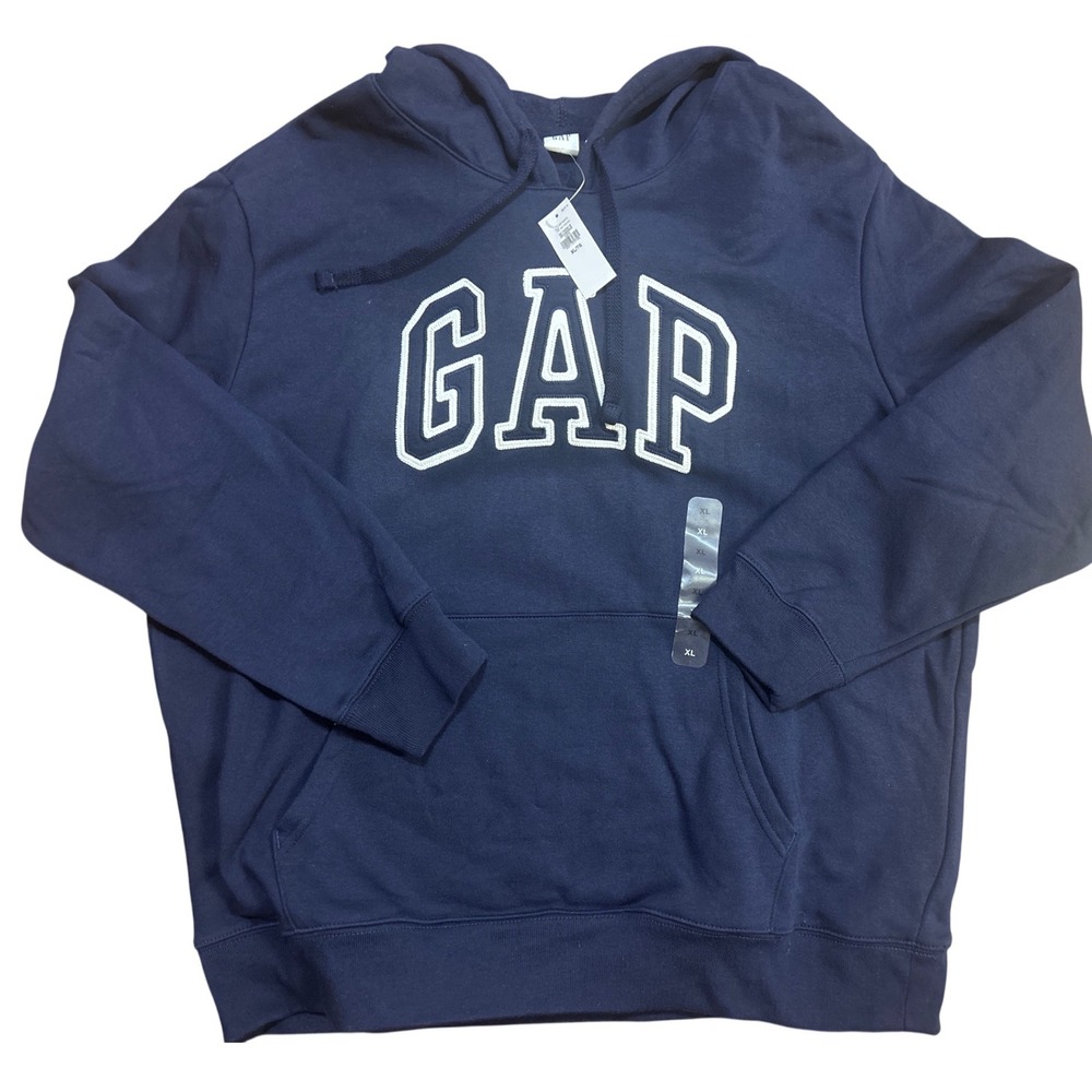 Gap Arch Logo Hoodie Pullover Women's XL Navy Blue Fleece Embroidered New Unisex